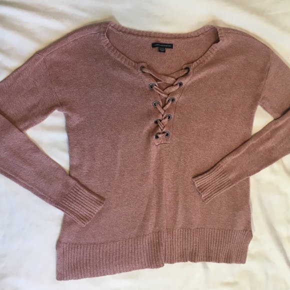 American Eagle Outfitters Long Sleeve Knit Pullover Lightweight Sweater Pink XS - Picture 9 of 14